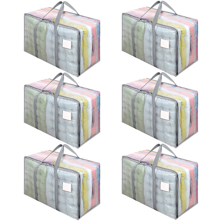 6 Stück 105L Grosse Aufbewahrungstasche mit Deckel, Faltbare Transparente Umzugskartons Gross mit Re