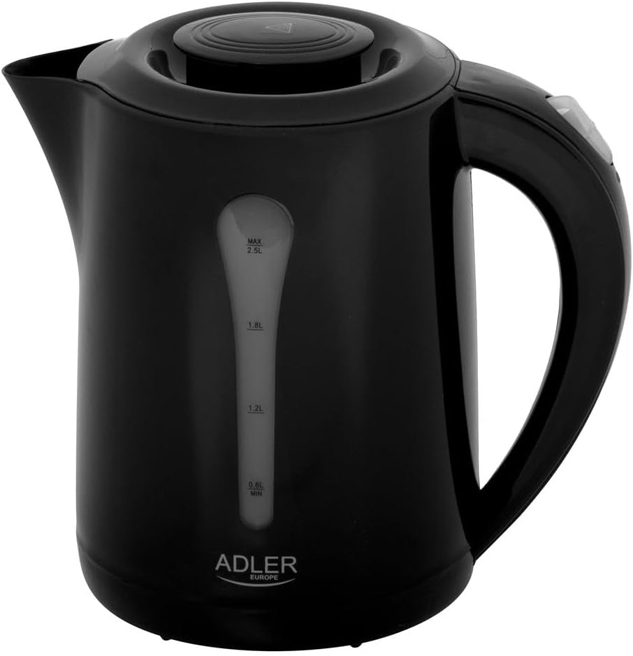 ADLER EUROPE AD 1244 Wasserkocher, 2,5 L Fassungsvermögen, 2200W, Automatische Abschaltung, Schwarz