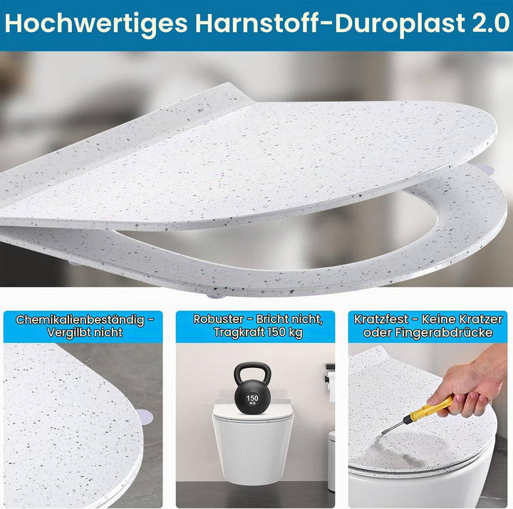 WC Sitz mit Absenkautomatik, Toilettendeckel d Form, Weiss Marmor Klodeckel, Klobrille Softclose, To
