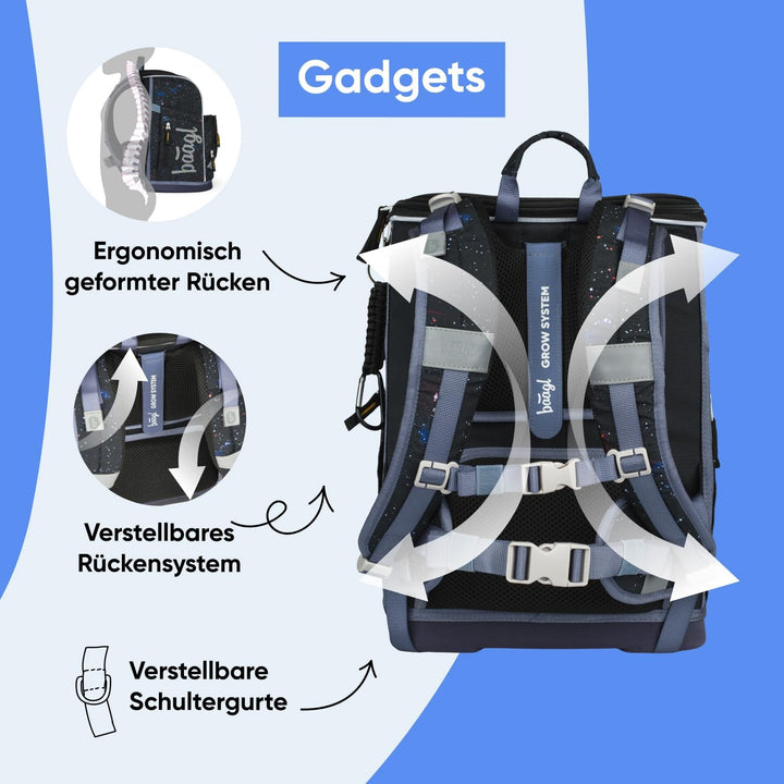 Baagl Schulranzen Jungen Set 3 Teilig (Zippy Schultasche für 1. Klasse, Mäppchen, Turnbeutel), Grund