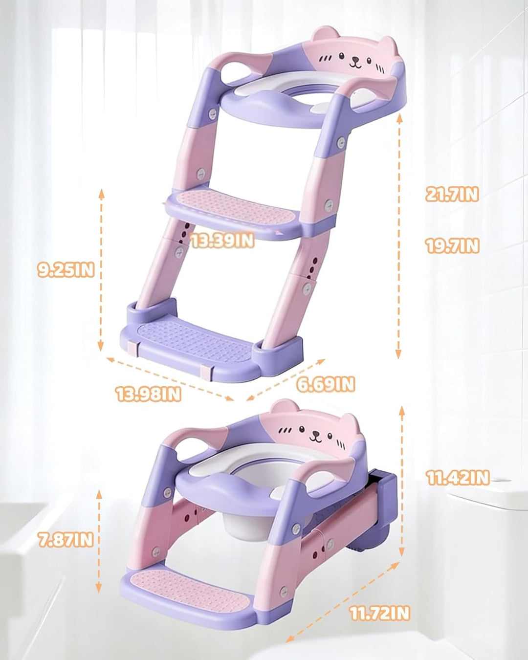 Toilettensitz Kinder mit Treppe, 3 in 1 Klappbarer Toilettenleiter für Kinder, Rutschfest und Wasser