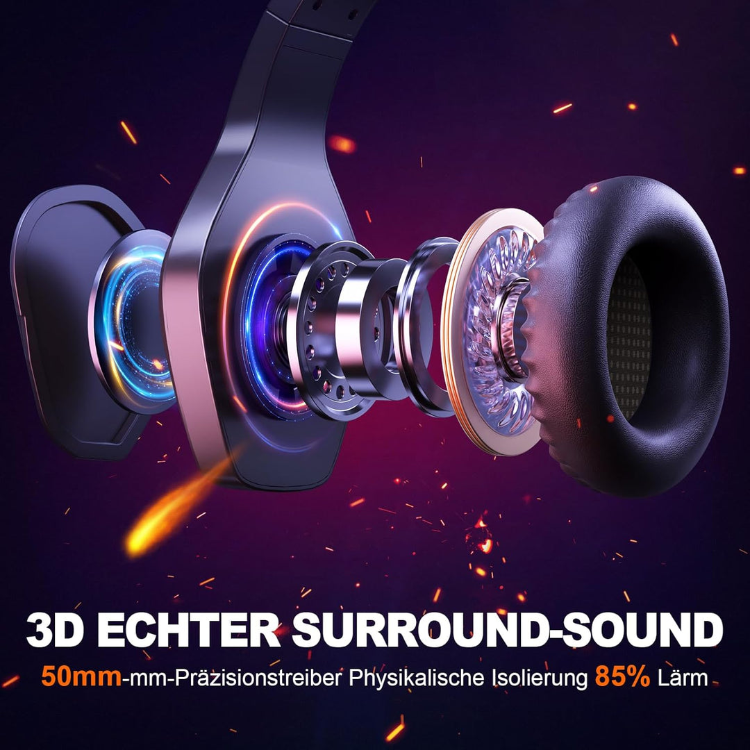 PG1 RGB Gaming Headset für PS4, PS5, PC, Xbox,Switch, Kabel Gaming Kopfhörer mit LED Licht, Over Ear