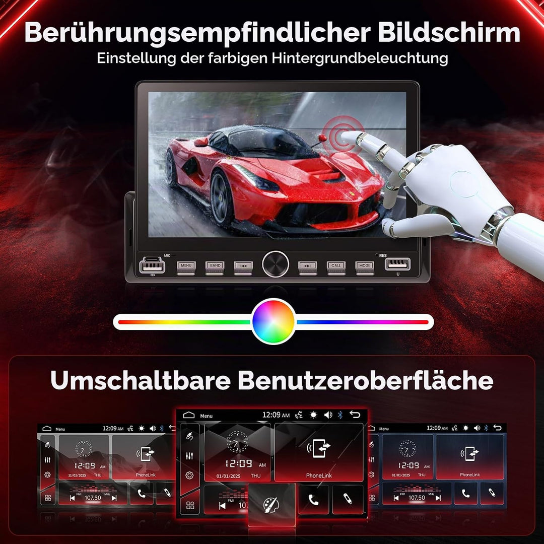 Hodozzy Autoradio 1 Din mit Bluetooth Bildschirm, 7 Zoll Touchscreen 1 Din MP5 Player mit Airplay, F