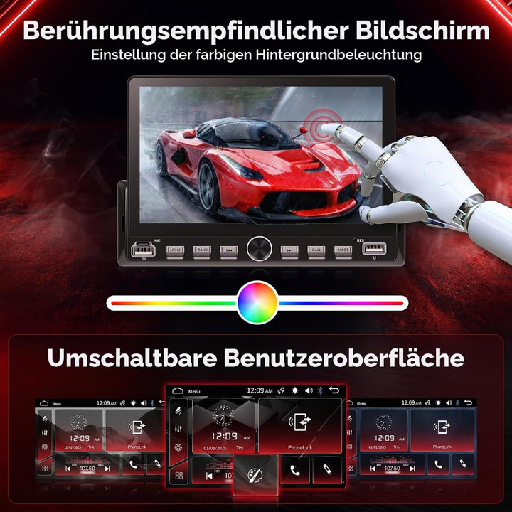 Hodozzy Autoradio 1 Din mit Bluetooth Bildschirm, 7 Zoll Touchscreen 1 Din MP5 Player mit Airplay, F