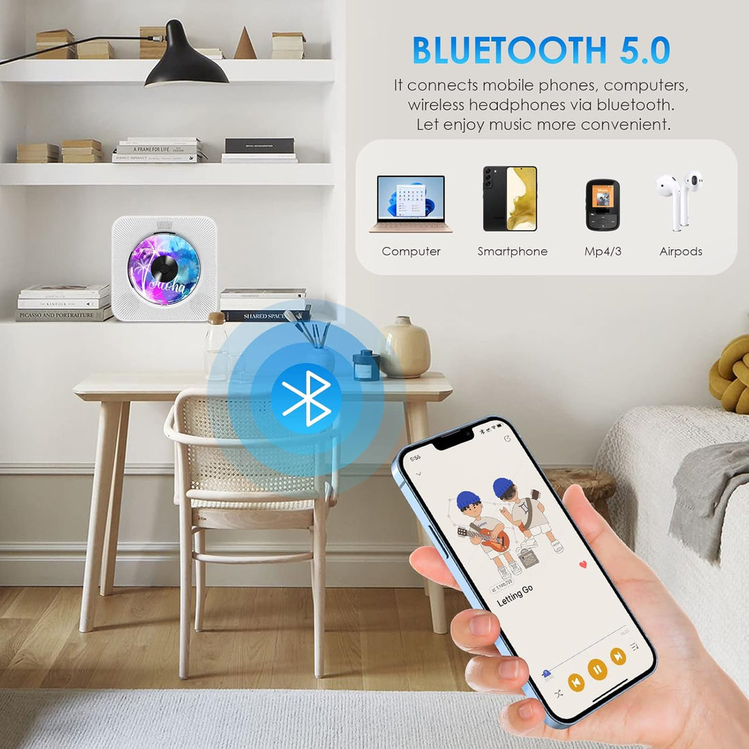 Tragbarer CD-Player mit Bluetooth, Gueray Desktop für zu Hause, Eingebaute Doppelte HiFi-Lautspreche