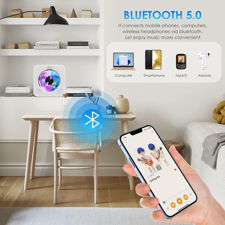 Tragbarer CD-Player mit Bluetooth, Gueray Desktop für zu Hause, Eingebaute Doppelte HiFi-Lautspreche