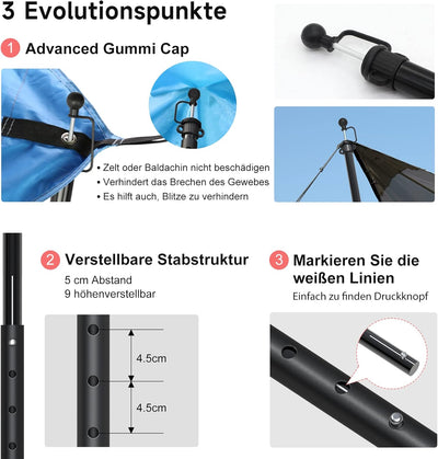 SAN LIKE Zeltstange Teleskopstange Zeltstangen Teleskop, Aufstellstange Planenstangen für Zelte Taps