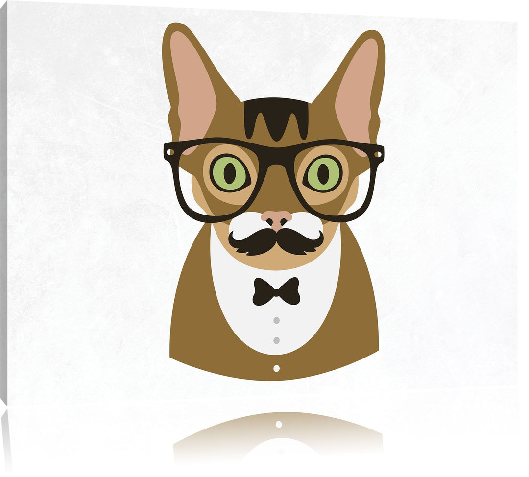 Pixxprint Hipster Katze (Main Coon) als Leinwandbild/Grösse: 100x70 cm/Wandbild/Kunstdruck/fertig be
