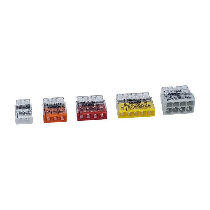 100er Set Wago Verbindungsklemmen 20x 2 Leiter 40x 3 15x 4 15x 5 10x 8 der Serie 2273 von 0,5 bis 2,