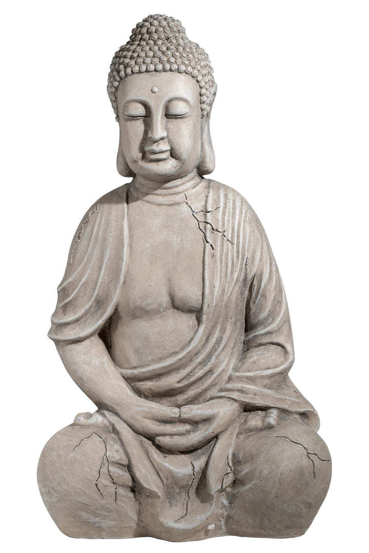 XXL Grosser Buddha 50 cm Steinoptik Garten Deko Figur Skulptur Feng Shui sitzend Steinfigur-Optik (h