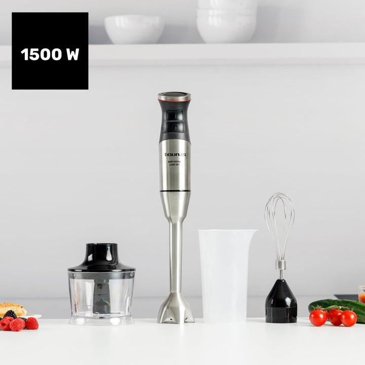 Taurus – Stabmixer 1500W | 20 Geschwindigkeiten + TURBO | Edelstahlklingen | Spritzschutzglocke | Er