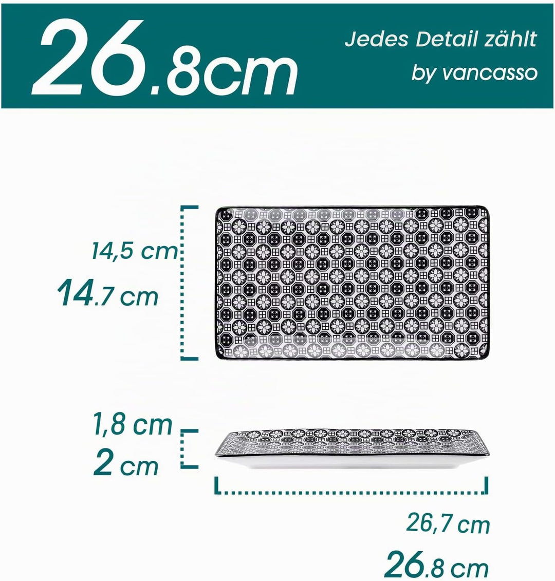 vancasso Servierplatten Porzellan, Haruka 4 teilig rechteckige Teller Set aus Porzellan, Servierplat
