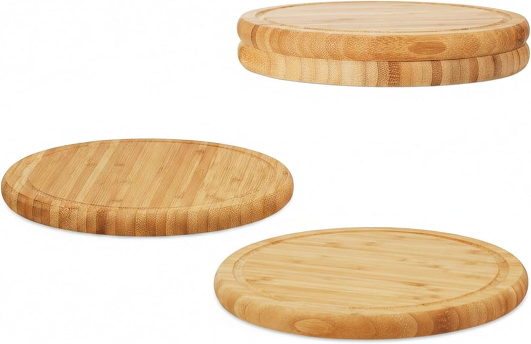 Relaxdays Frühstücksbrettchen rund 4er Set, Bambus, 30 cm, Küchenbrett, pflegeleicht, natürlich, mes