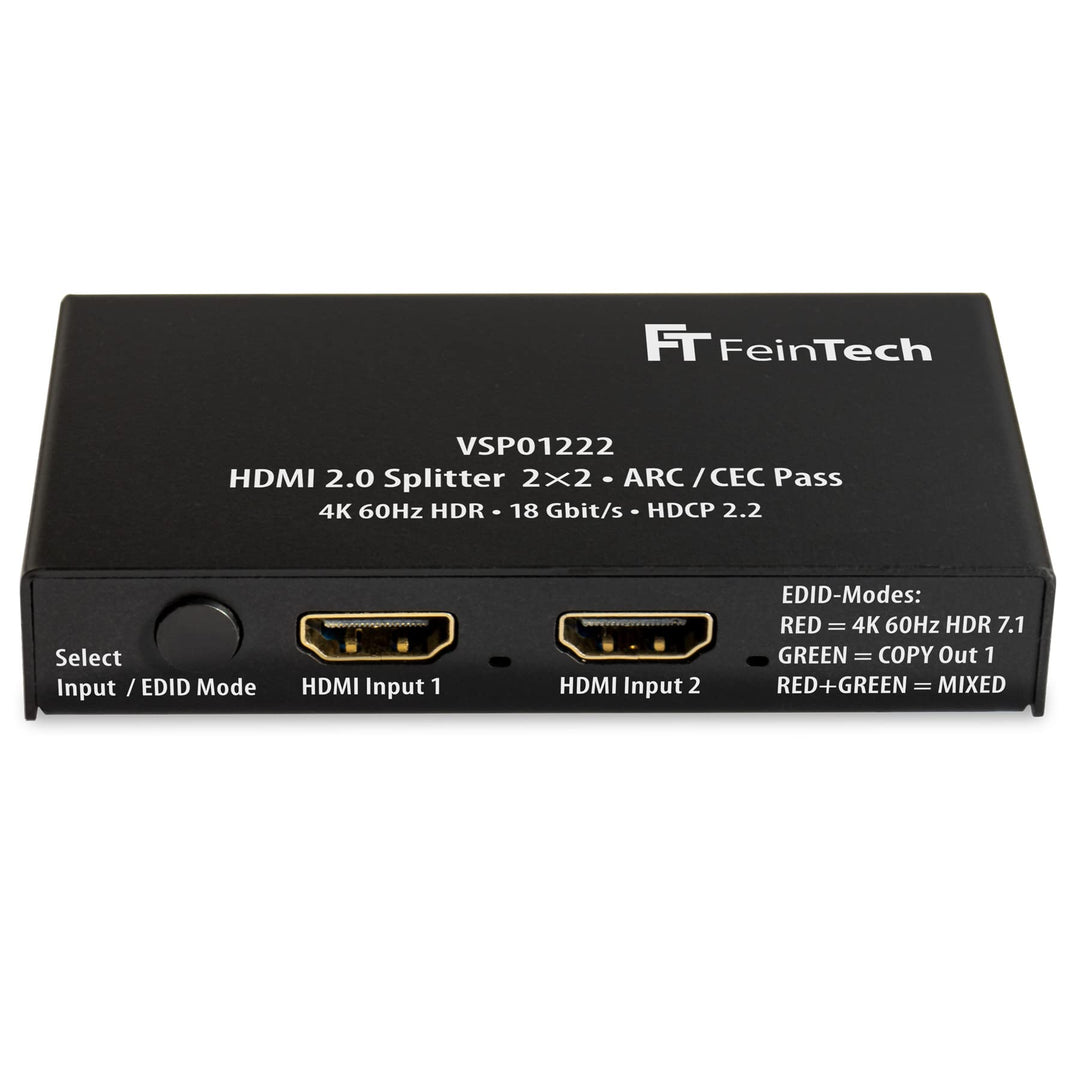 FeinTech VSP01222 HDMI 2.0 Splitter 2 Eingänge 2 Ausgänge Scaler ARC Pass für AV-Receiver 4K 60Hz