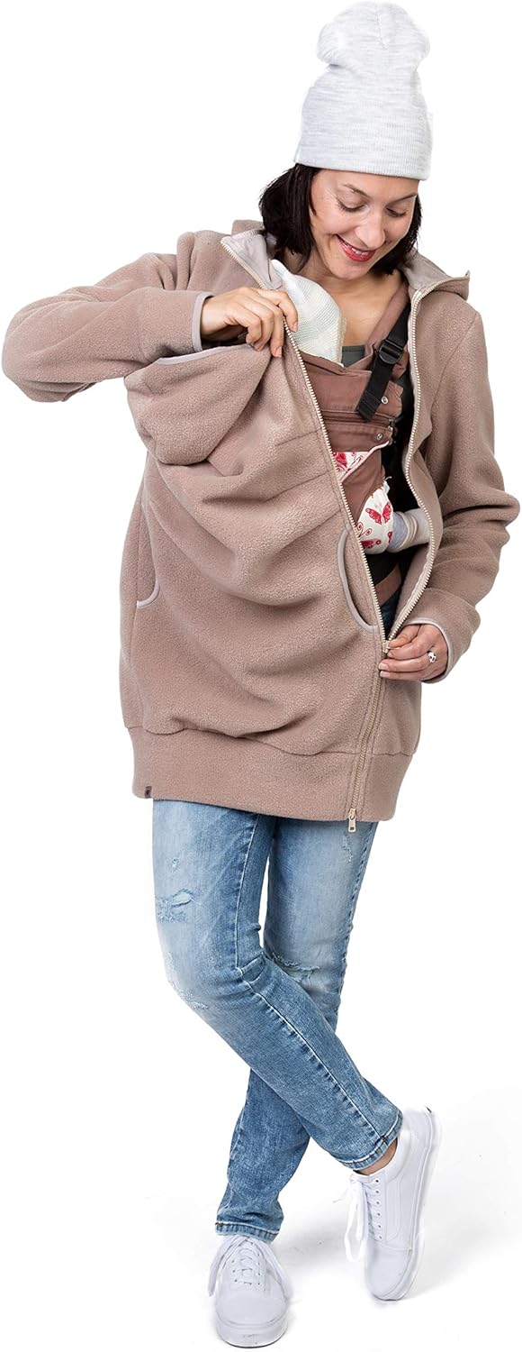 Viva la Mama Kängurujacke, Tragejacke für Baby aus Fleece - AHOI L Beige, L Beige