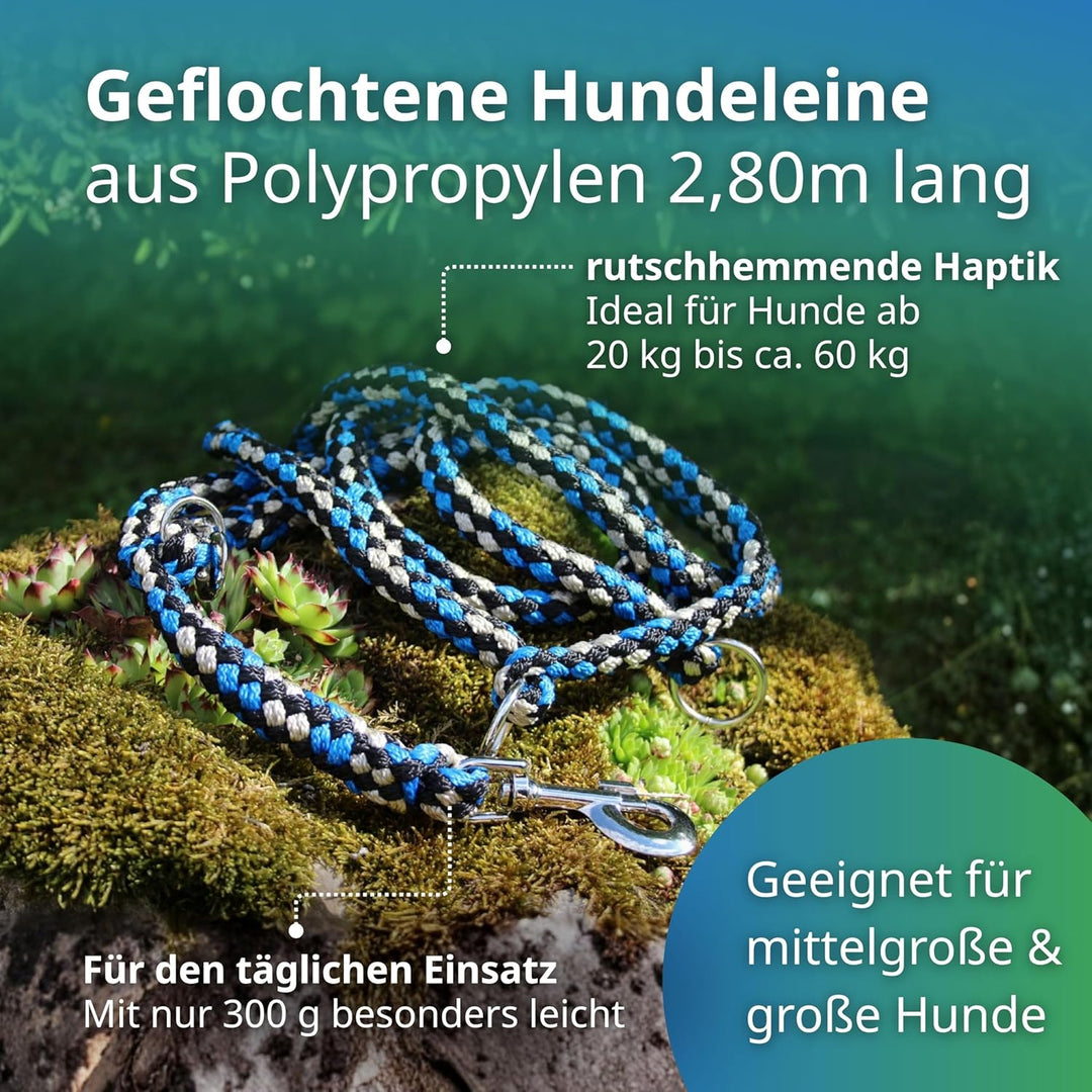 Geflochtene Hundeleine für grosse Hunde bis 60 kg | 4-Fach verstellbare Führleine | 2,80 m lang | Du