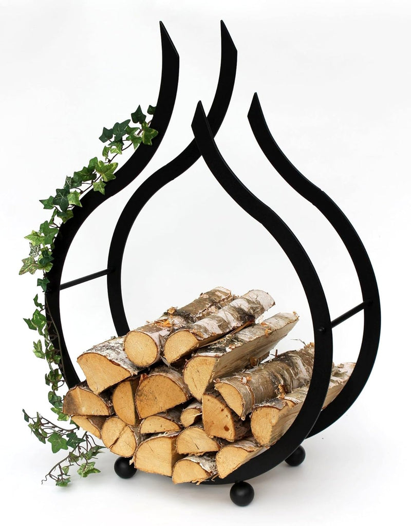 DanDiBo Kaminholzregal Innen Schwarz Kaminholzständer Flamme 78 cm Holzkorb Kaminholzhalter Feuerhol