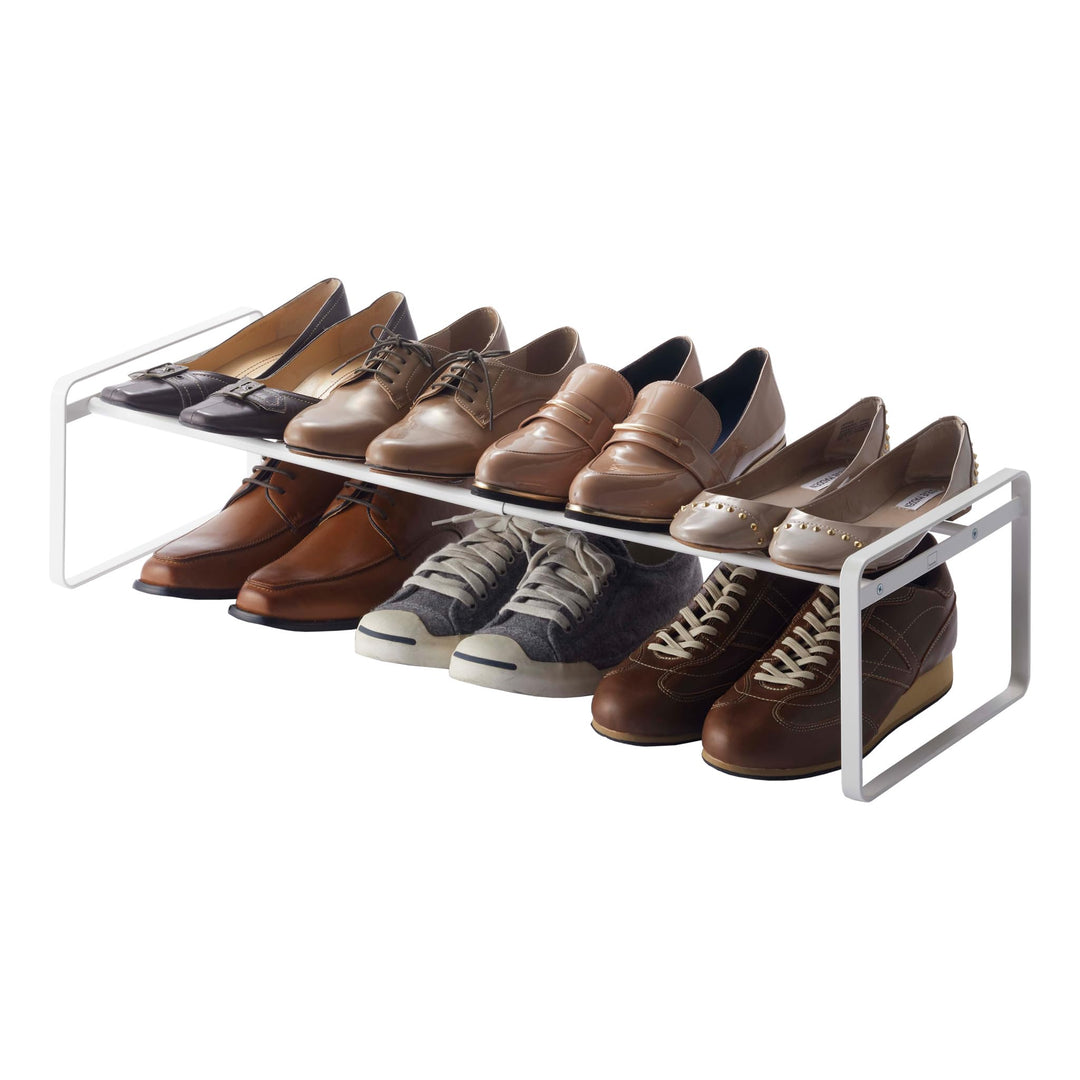 Yamazaki 7209 FRAME Ausziehbares Schuhregal, weiss, Stahl, Minimalistisches Design, 41～70 x 25 x 17,