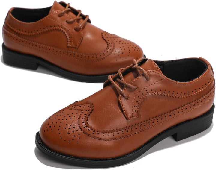 PPXID Jungen Schnürhalbschuhe Schule Oxfords Uniform Hochzeit Anzugschuhe 27 EU Braun B, 27 EU Braun