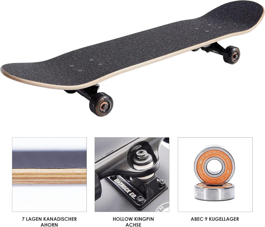 Komplett Skateboard von BTFL, ABEC 9 Kugellager, kanadischer Ahorn + Cooles Griptape, 8.125“ Board f