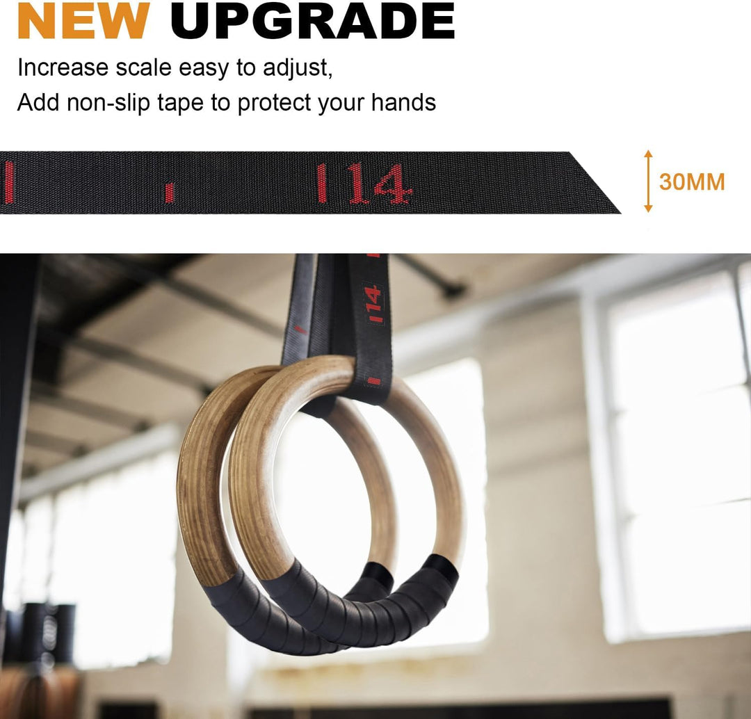 5BILLION Turnringe Holz Gymnastikringe Ringe Turnen für Fitness mit Hochfeste Nylon Gurtbänder mit S