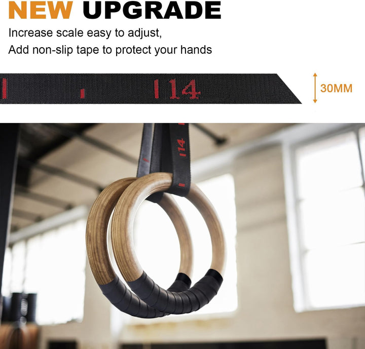 5BILLION Turnringe Holz Gymnastikringe Ringe Turnen für Fitness mit Hochfeste Nylon Gurtbänder mit S