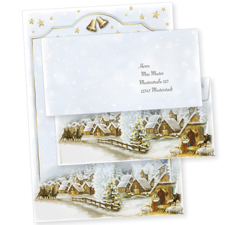 Weihnachtsdorf 250 Sets Christliches Weihnachtsbriefpapier mit Umschläge ohne Fenster Briefpapier We