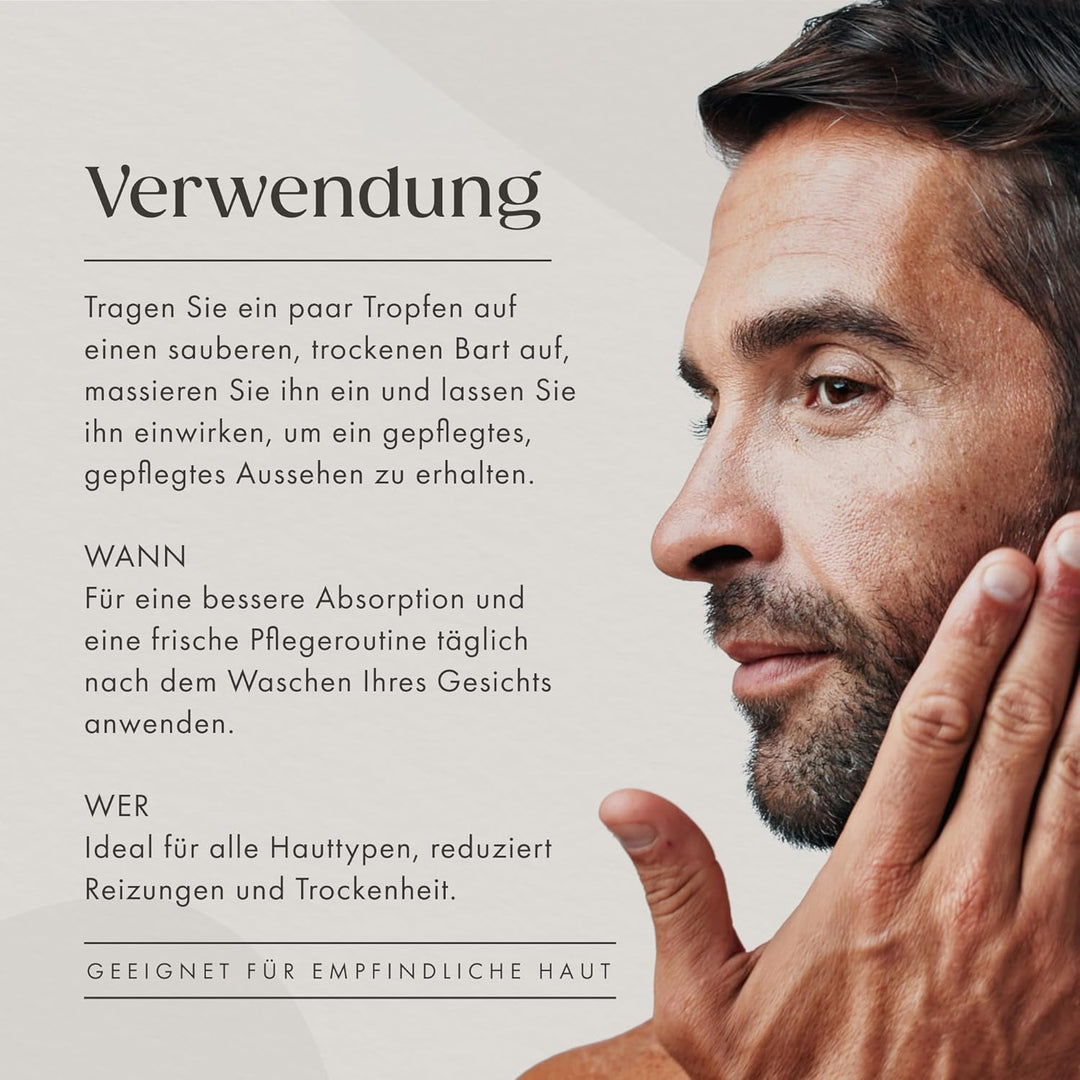 Satin Naturel BIO Bartöl kaltgepresst 100ml – Premium Beard Oil für Herren – Bartpflege mit männlich