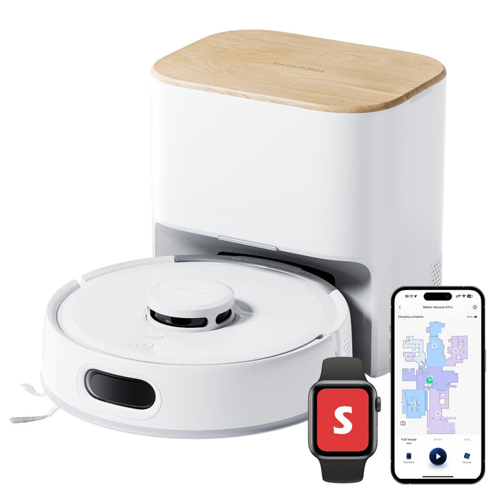 SwitchBot K11+ Saugerroboter mit Mopp, 6000Pa Saugkraft, 90 Tage Staubauffang, Selbstentleerung, LDS