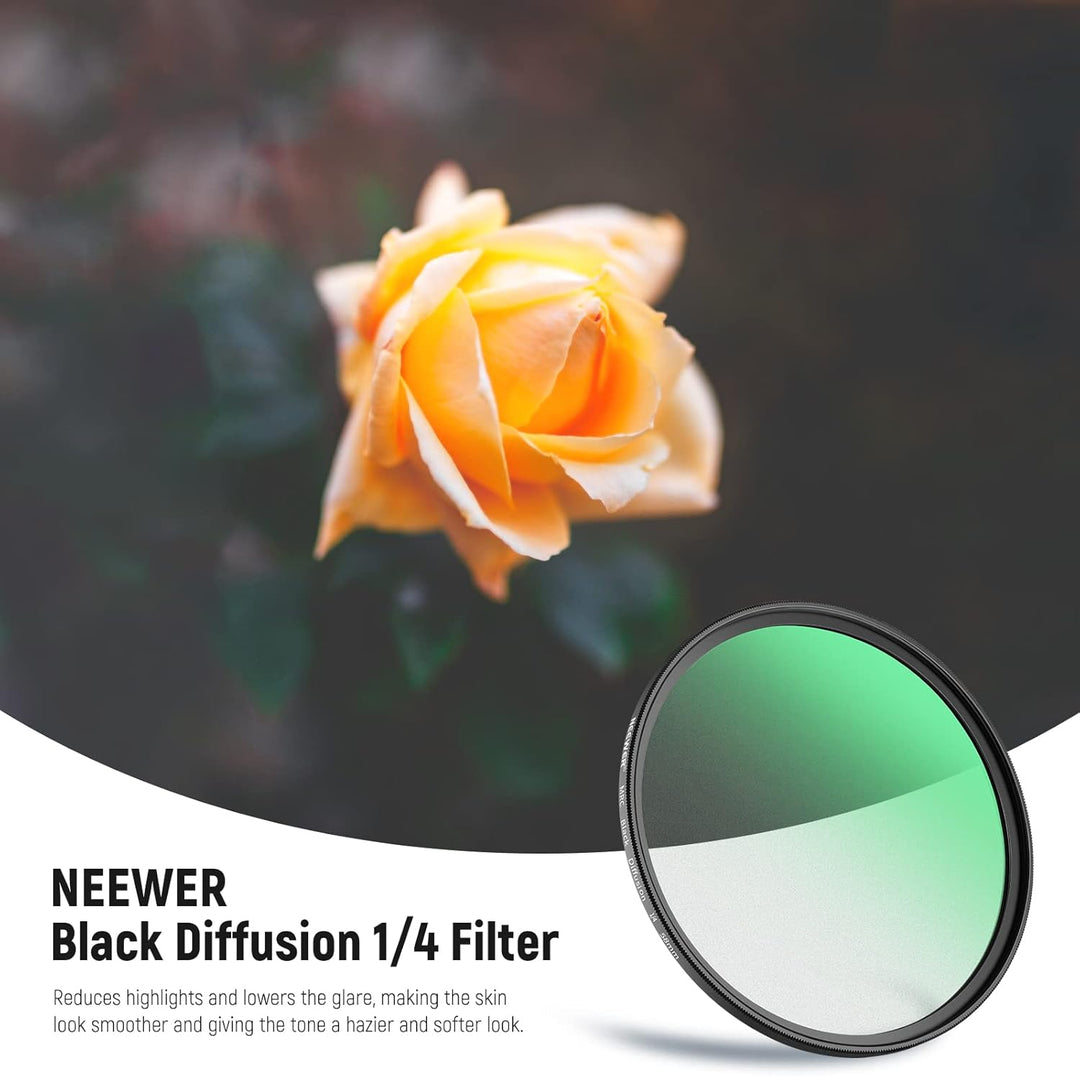 NEEWER 58mm Black Diffusion 1/4 Filter Schwarze Diffusion Träumerischer Kinoeffekt Ultradünner Kamer