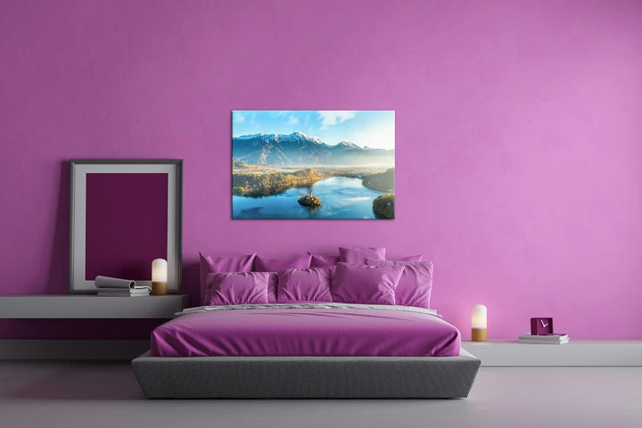 deyoli Bergsee in Slowenien Format: 100x70 als Leinwand, Motiv fertig gerahmt auf Echtholzrahmen, Ho