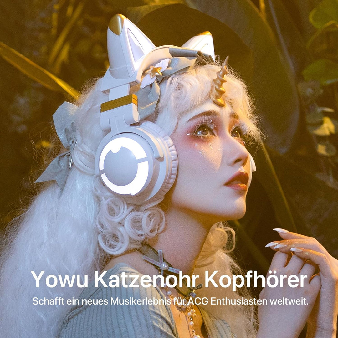 YOWU RGB Cat Ear Kopfhörer 3G Wireless 5.0 Faltbares Gaming-Headset mit 7.1 Surround Sound, integrie