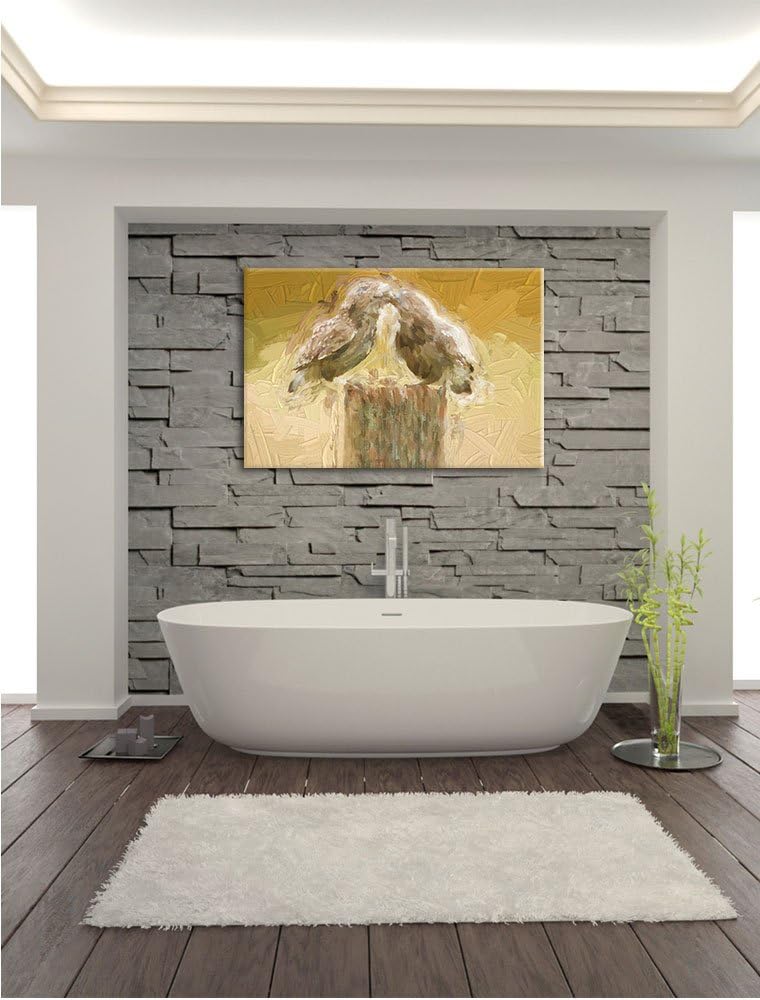 Pixxprint Küssende Eulen Kunst als Leinwandbild/Grösse: 100x70 / Wandbild/Kunstdruck/fertig bespannt