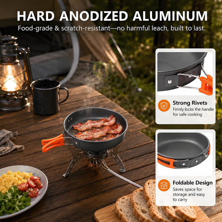 aiGear Camping Kochgeschirr Set/Outdoor Geschirr Set | Camping Topf Kochtopf Tragbar Aluminium | mit