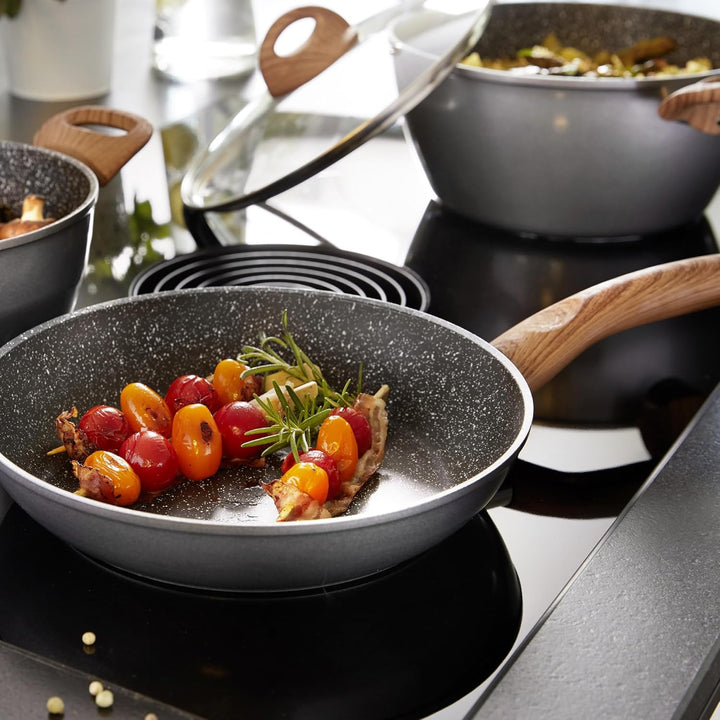 STONELINE Ceramic Grosse Keramik Bratpfanne mit Deckel 28 cm Keramikpfanne Induktion Antihaft Pfanne