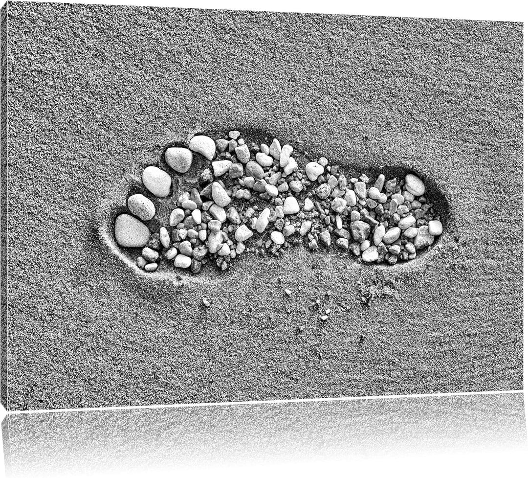 Pixxprint Fussabdruck im Sand als Leinwandbild/Grösse: 100x70 cm/Wandbild/Kunstdruck/fertig bespannt