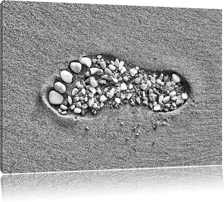 Pixxprint Fussabdruck im Sand als Leinwandbild/Grösse: 100x70 cm/Wandbild/Kunstdruck/fertig bespannt