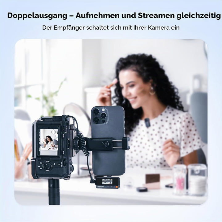 Saramonic Air-02 Kabellos Mikrofon für iPhone Android, Dual Lavalier Mic, 300M, 48kHz/24-Bit, Mini M