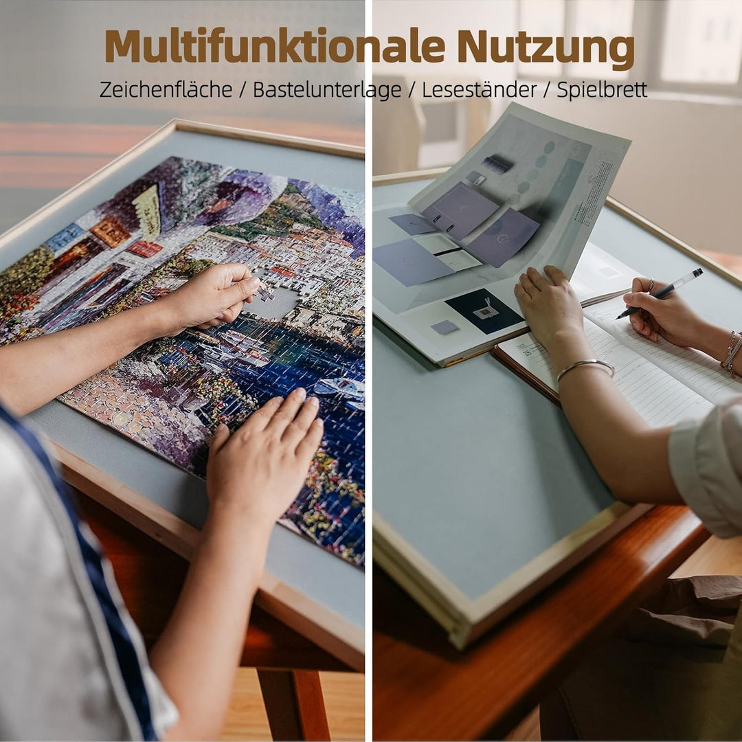 1500 Teile 2-in-1 Neigbares & Drehbares Puzzle-Brett für Erwachsene, Holz-Puzzleschreibtisch mit 4 S