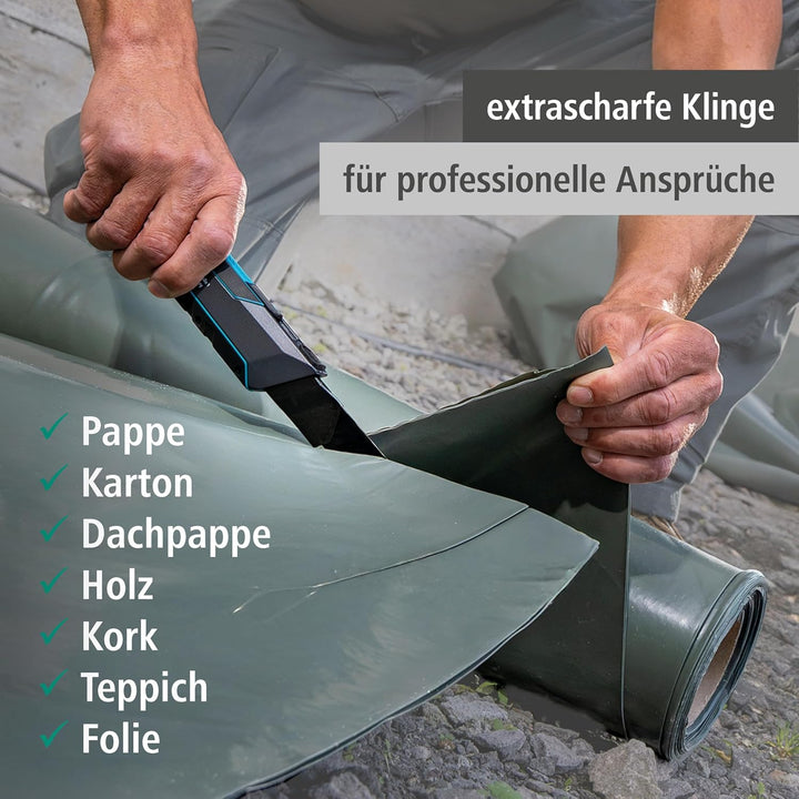 wolfcraft Cuttermesser PRO SAFETY, 25 mm - mit optimale Ergonomie für Links- und Rechtshänder - Extr