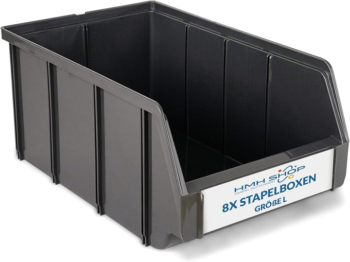 HMH 8x Stapelboxen Grösse L Werkstatt Garage Keller Sichtlagerboxen 335x209x152mm Lagerboxen ANTHRAZ