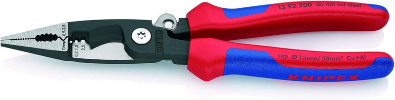 Knipex Elektro-Installationszange schwarz atramentiert, mit Mehrkomponenten-Hüllen 200 mm 13 92 200