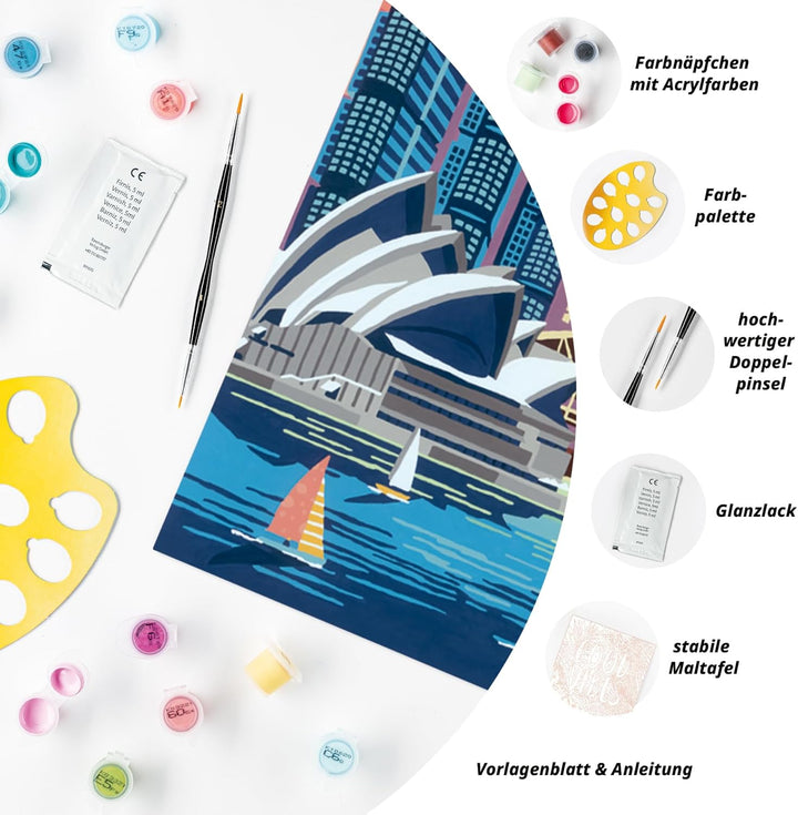 Ravensburger CreArt 23526 - Farbenfrohes Sydney - Malen nach Zahlen Erwachsene, DIY Malset mit Pinse