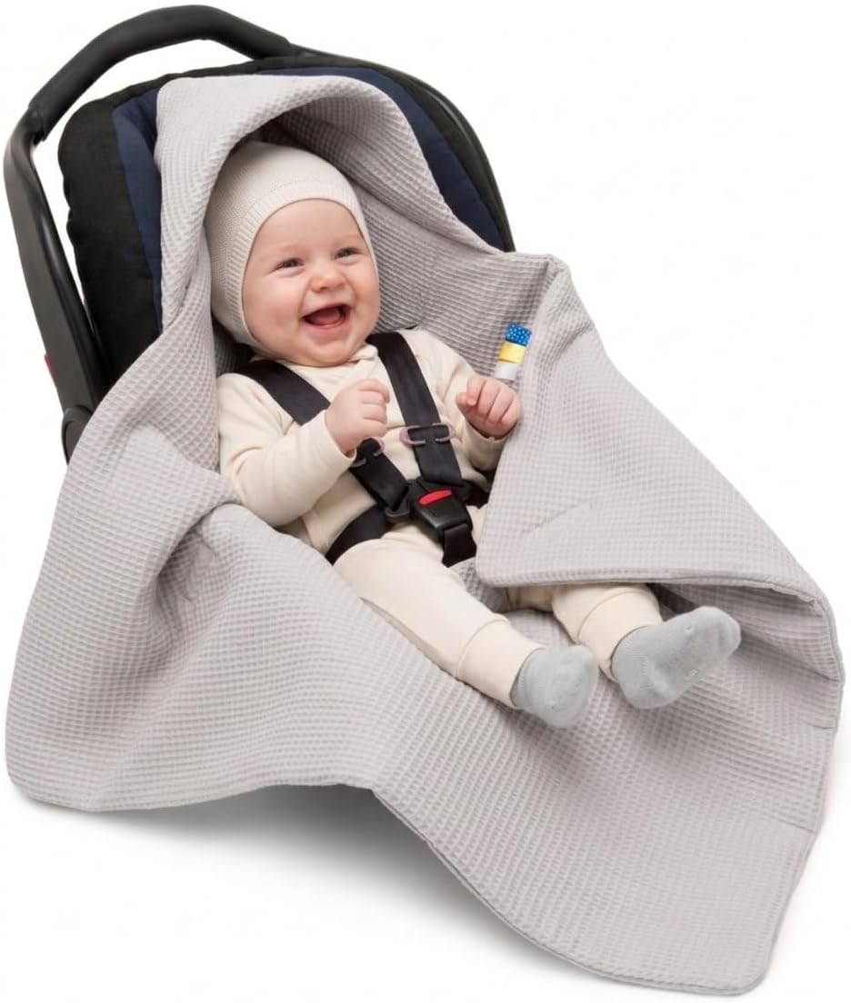 Einschlagdecke Babyschale Frühling Herbst, Reine Baumwolle ohne Polyester-Plüsch, hypoallergen, 3-Pu