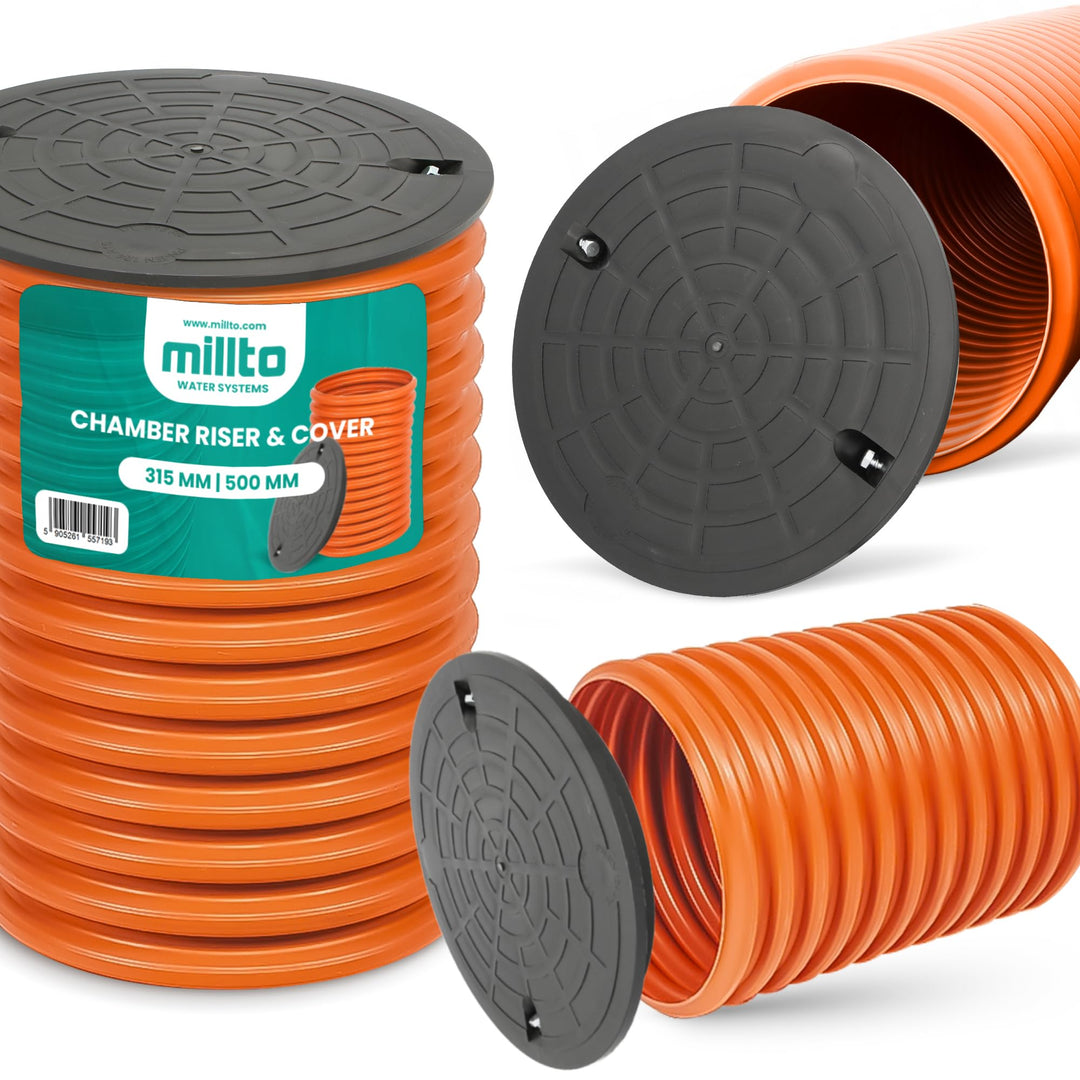 Millto™ Steigrohr mit Abdeckung Deckel 50 cm 315 mm Schachtrohr Wellrohr Kanalschacht Kanalrohr Scha
