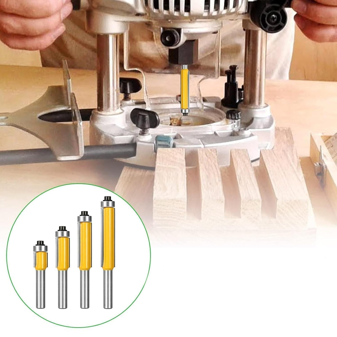 4 Stück Bündigfräser Schaft Fräser Oberfräser 8mm Schaft Kopierfräser mit Kugellager Nutfräser Bündi