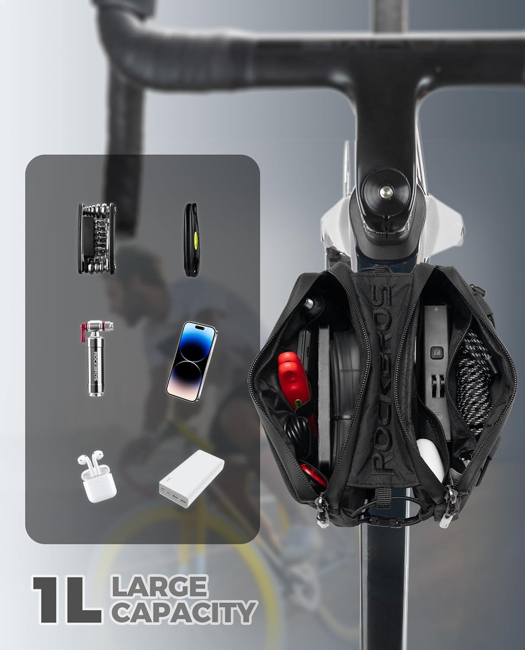 ROCKBROS Fahrrad Rahmentasche Fahrradtasche Rahmen Aufbewahrungstasche mit Schultergurt Oberrohrtasc