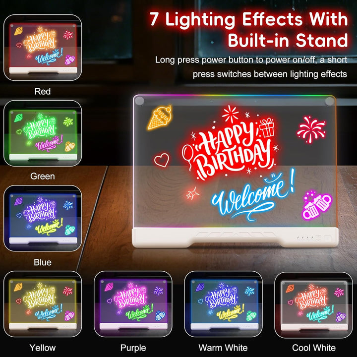 LED Zeichenbrett, Wiederaufladbare Leuchtendes LED Maltafel, 16 inch Neon Art Trockenlösch-Tafel mit