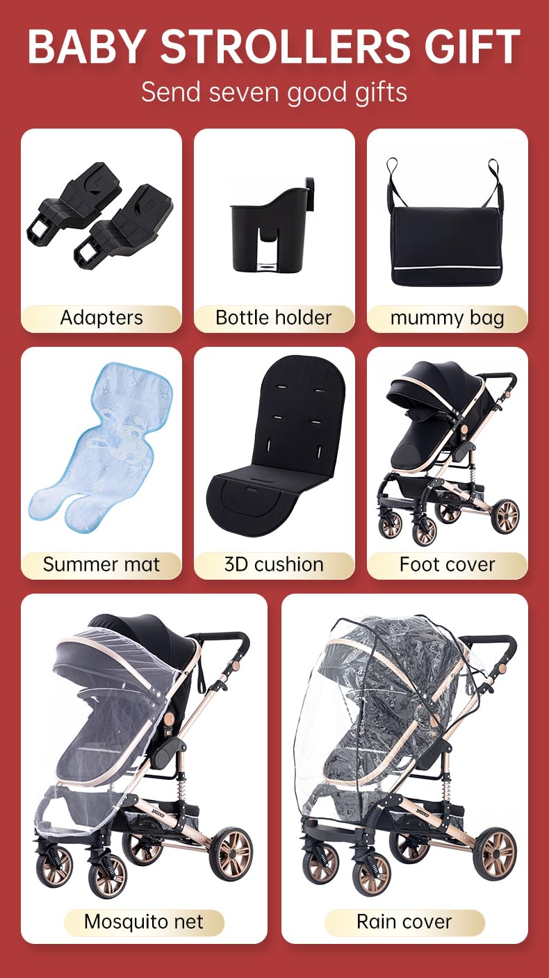 GLOKID Kinderwagen 3 in 1,Reisesysteme, Babywanne Buggy,Voll-Gummireifen,Mit Einem Klick Zusammenkla