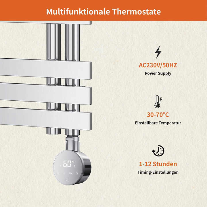 Heizstab 400W für Badheizkörper Elektrisch mit Thermostat, Vollbild Touch Bedienung, Einfach &amp; Effiz